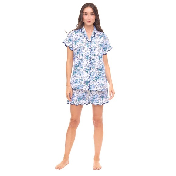 Heidi Carey BLUE FLORAL S/S Scallop PAJAMAS WITH SHORTS SIZE SMALL